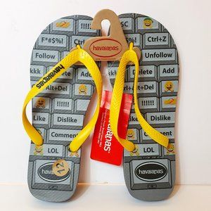 Havaiana Mens Sz 12 Yellow Black Flip Flips NEW Computer Social Media Moods